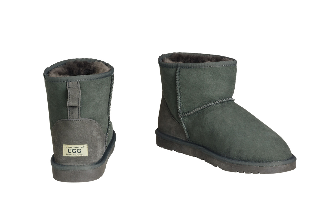 OZWEAR Connection Classic Mini Ugg Boots (Charcoal, Size 9M / 10W US)