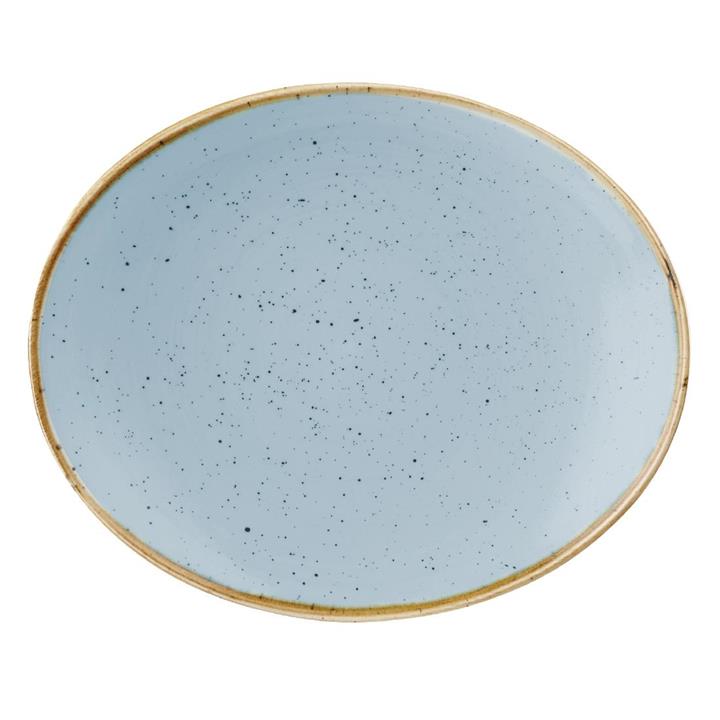 Pack of: 12 Churchill Stonecast Duck Egg Blue Oval Coupe Plate 192 x 160mm