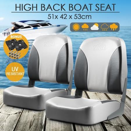 Pair of Fishing Boat Seat Captains Boat Chair Tall Back with Swivel Base Grey