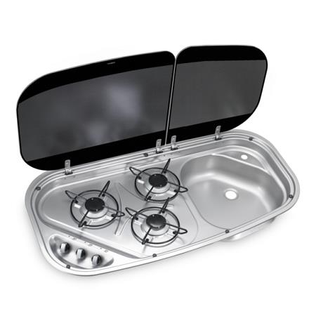 <p>Dometic Combi 3 Burner Hob Cooktop & Sink, with Glass Lid,...