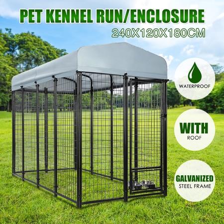 Pet Dog Kennel Puppy Run Play Pen Exercise Fence Complete Enclosure 2.4x1.2x1.8m