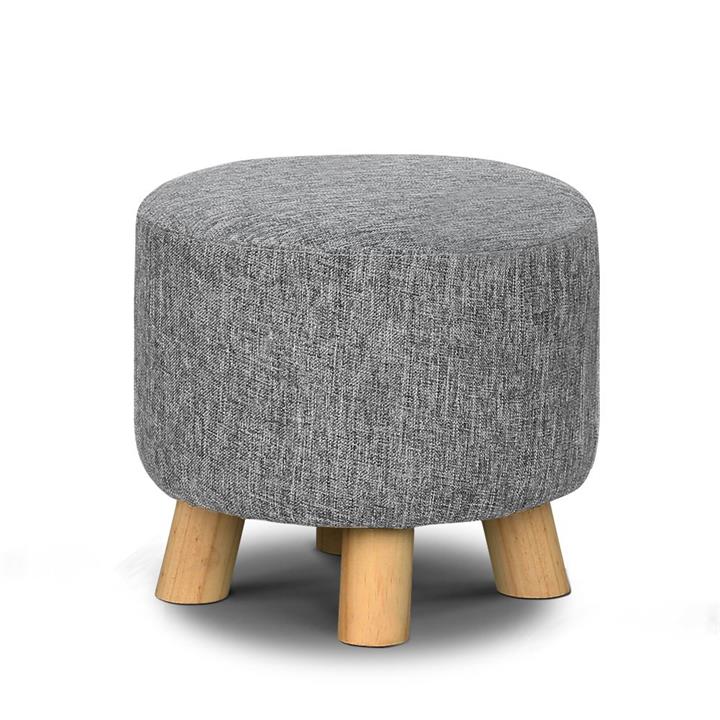 Pine Wood Round Ottoman - Grey