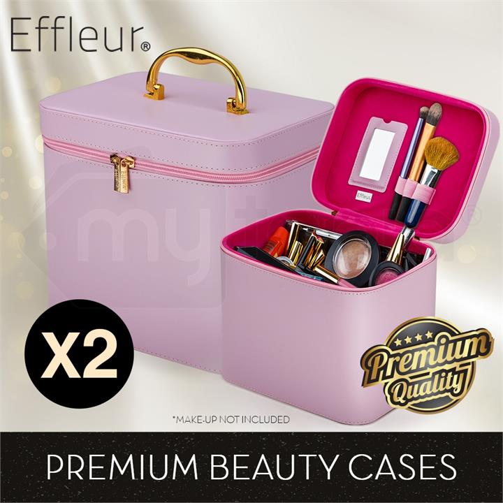 Pink 2x Beauty MakeUp Case Cosmetics