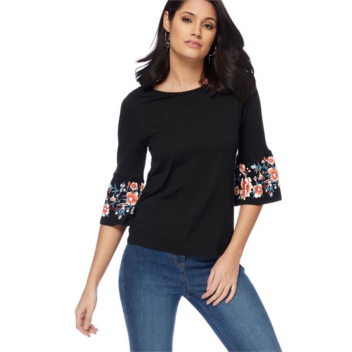 Plus Size The Collection Black Floral Bell Sleeve Top, Women's, Size: 22