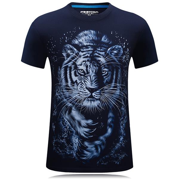 Plus Size Summer Mens 3D Tiger Pattern Printing Causal T-shirt Personality Cotton Short Sleeve Tees