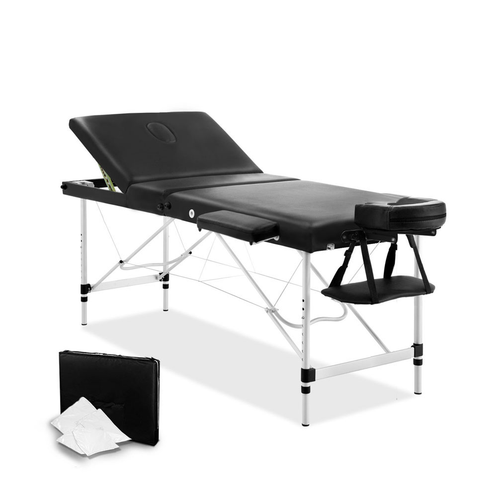 Portable Aluminium 3 Fold Massage Table Chair Bed (Black) 60cm