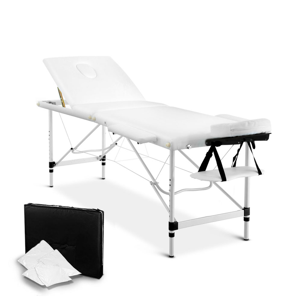 Portable Aluminium 3 Fold Massage Table Chair Bed (White) 60cm