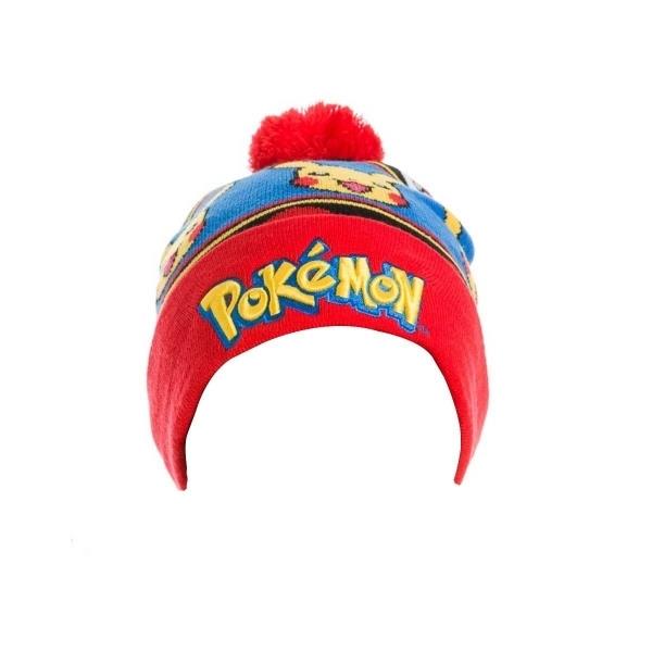 Pokemon Unisex Embroidered Pikachu With Red Pom-pom Cuffless Beanie