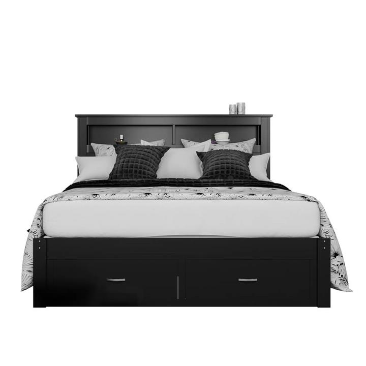 Porcia Timber Bed with Storage Shelves & Drawers - Single Black