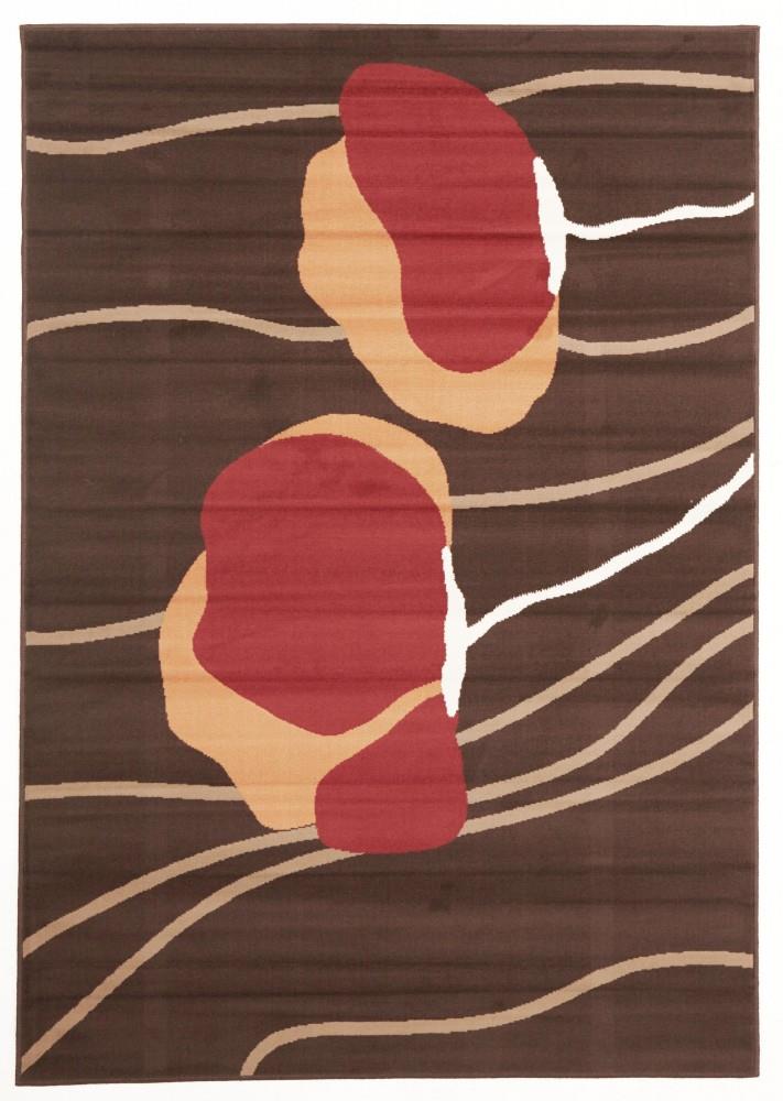 Poppies Modern Rectangular Floor Rug Brown Rust