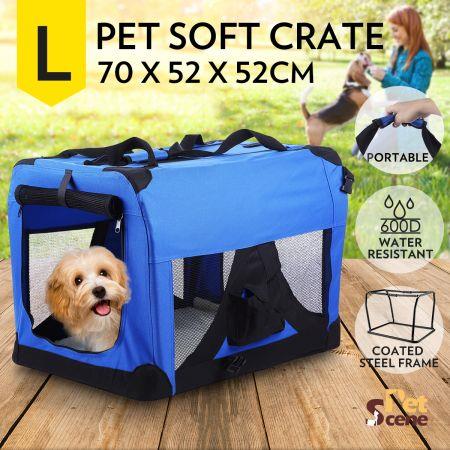 Portable Pet Soft Crate Carrier 70x52cm - Large, Waterproof, Blue