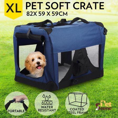 Portable Soft Crate Pet Carrier- 82cm Extra Large, Waterproof, Navy Blue