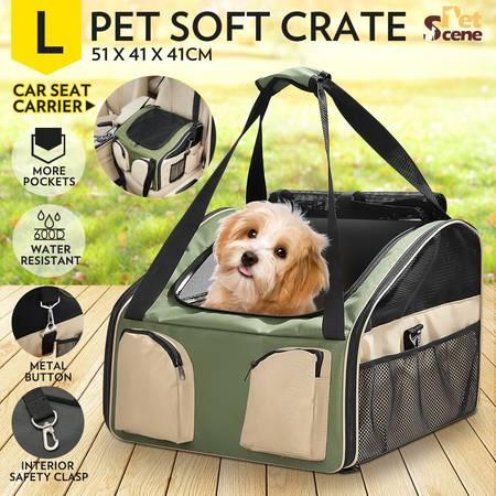 Portable Foldable Soft Covered Dog Crate-Large-Army Green/Beige