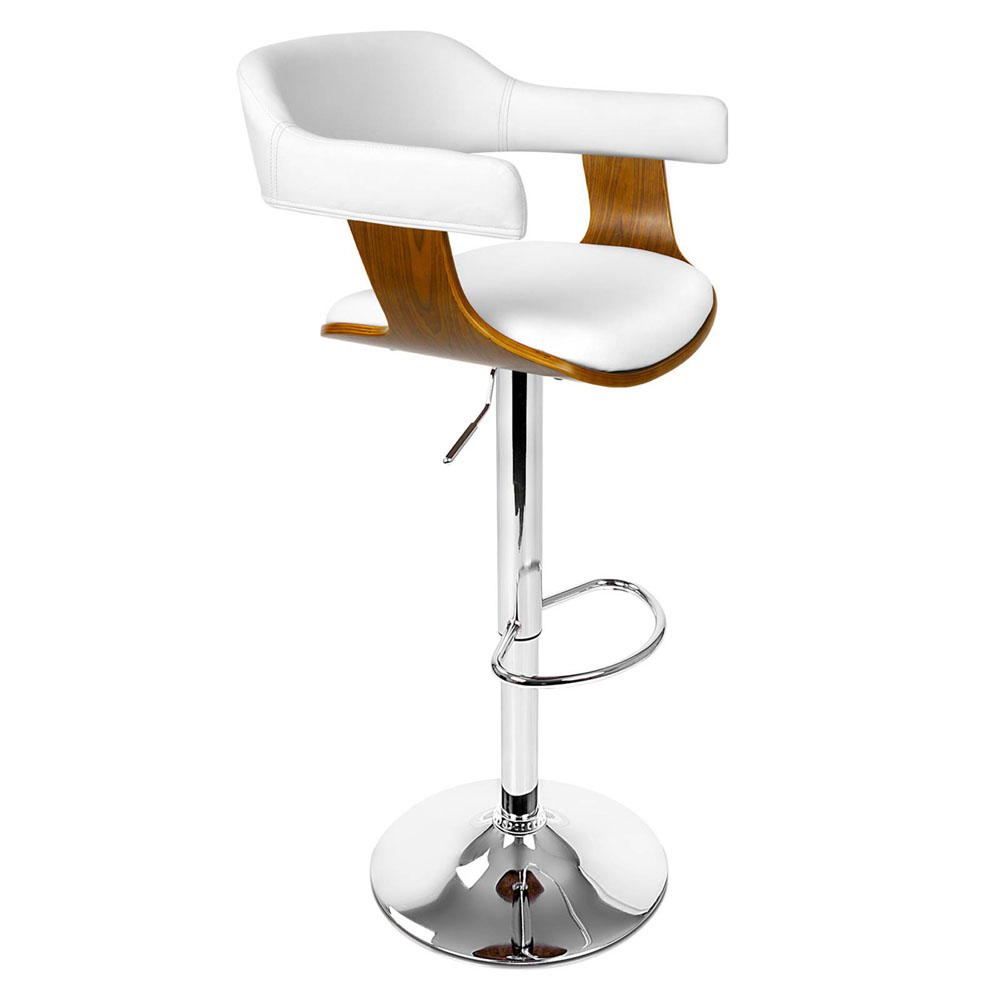 PU Leather Wooden Kitchen Bar Stool (White)