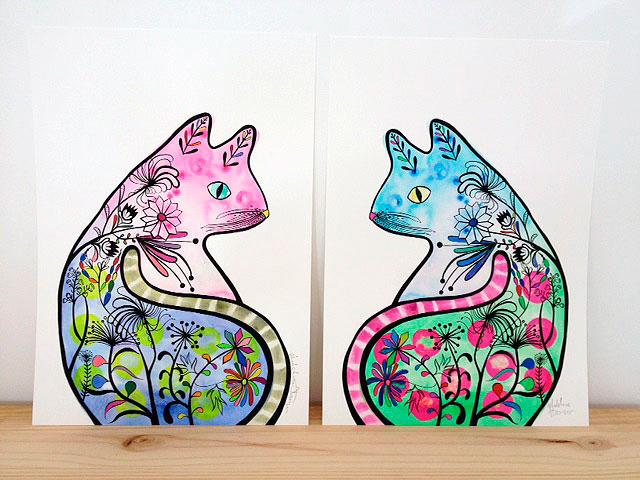 Pussycat Pair Prints by Madeleine Stamer