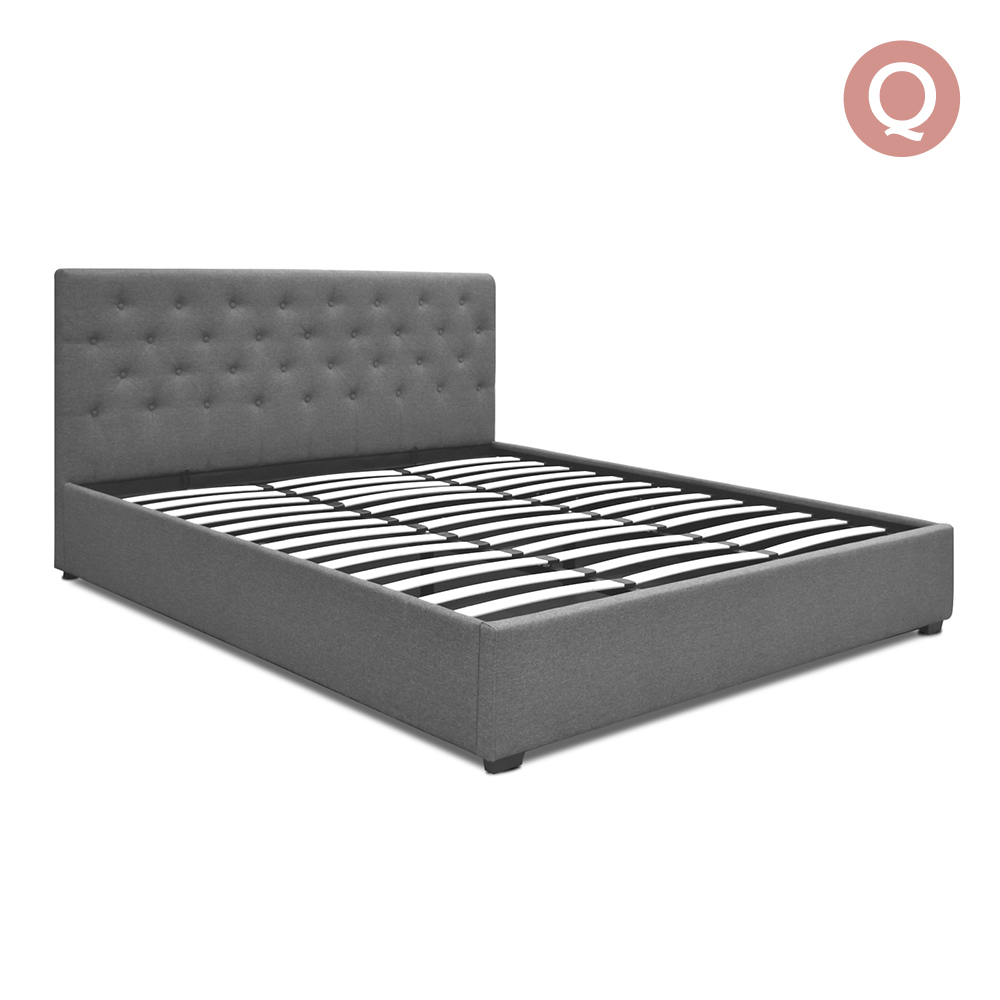 Queen Fabric Gas Lift Bed Frame with Headboard