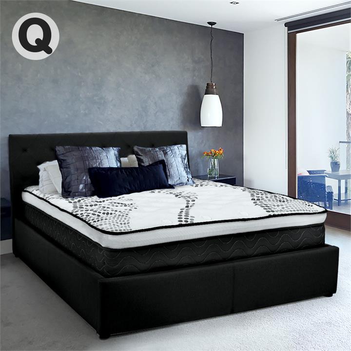 Queen Fabric Gas Lift Bed Frame with Headboard - Black