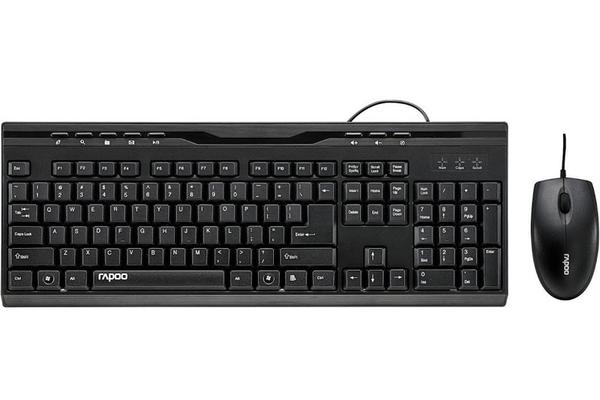 RAPOO NX1710 Wired Keyboard Mouse Optical Combo Black - 1000dpi Spill-Resistant Design