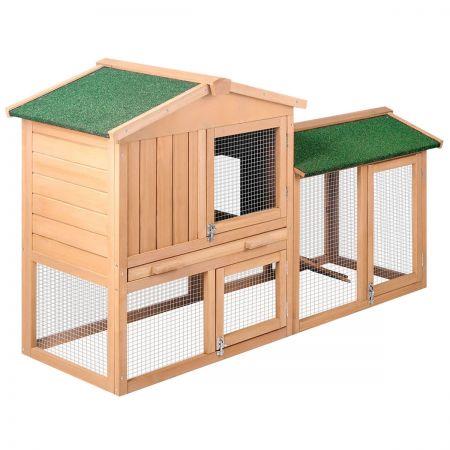 Rabbit Hutch Chicken Coop Cage Guinea Pig Ferret House with 2 Storeys Run