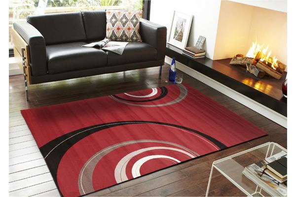 Retro Waves Rug Red Black White 280x190cm