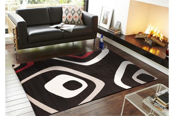 Retro Squares Rug Black Grey Red 330x240cm