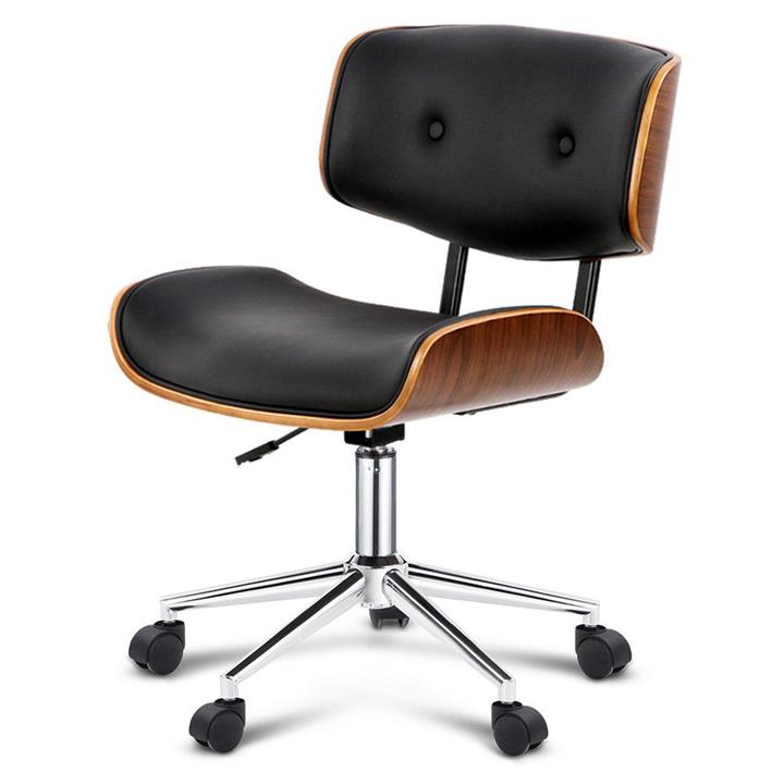 Retro Wooden Office Chair in PU Leather Padded Computer Gaming Executive Seat 5435