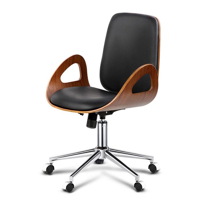 Retro Wooden Office Chair in PU Leather Padded Computer Gaming Executive Seat 5631