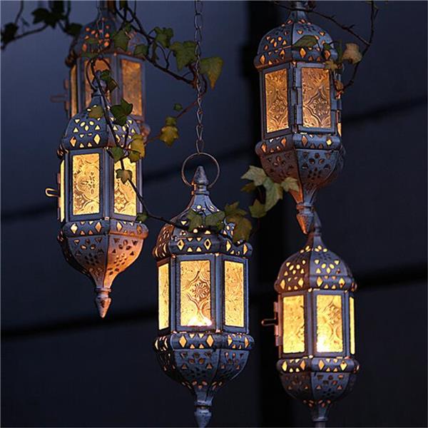 Retro Glass Iron Moroccan Hanging Art Lantern Tea Pendant Light Holder Home Garden Decor