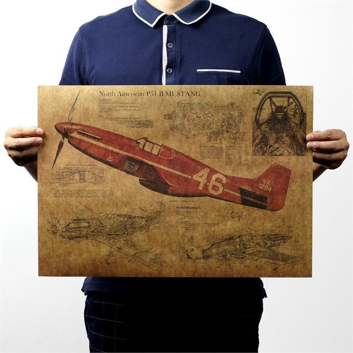 Retro Vintage Wall Poster Decals Paper Poster Fighter Air Plane Poster Plane Wall Sticker for Home B