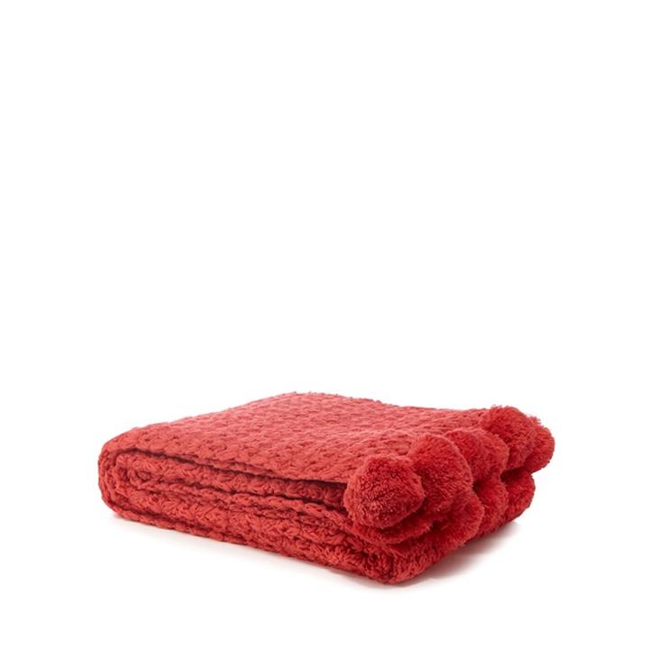 RJR.John Rocha Raspberry Crochet Pom Pom Throw, Red