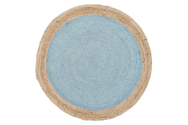 Round Jute Natural Rug Blue 150x150cm