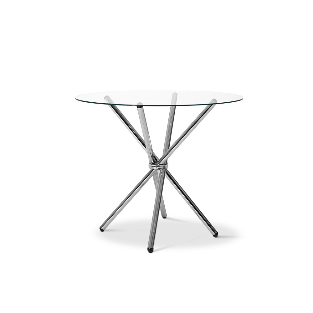 Round Dining Table with Tempered Glass (Silver)