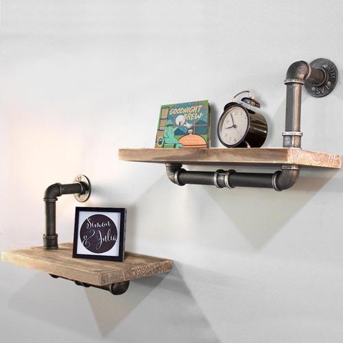 Rustic Bookshelf Industrial Pipe and Wood Shelf Vintage Look Wall Mount Shelving