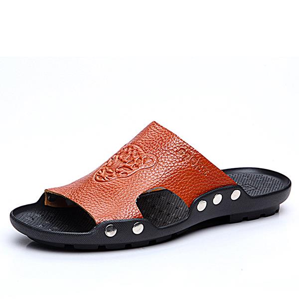 S-4241044  Men's Sandals Leather Stylish Tiger Pattern Beach shoes Special Sole