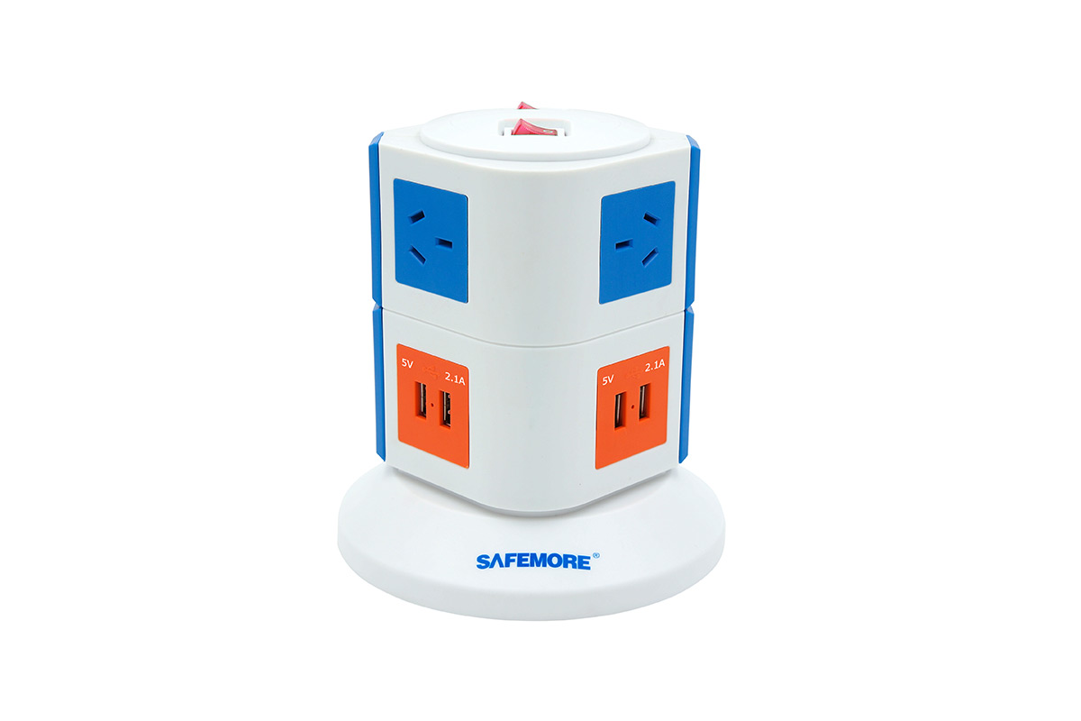 Safemore VPS Original Power Stackr 2 Level with 6 Power Outlets & 4 USB - Blue/Orange (SM-GL2U002-BO)