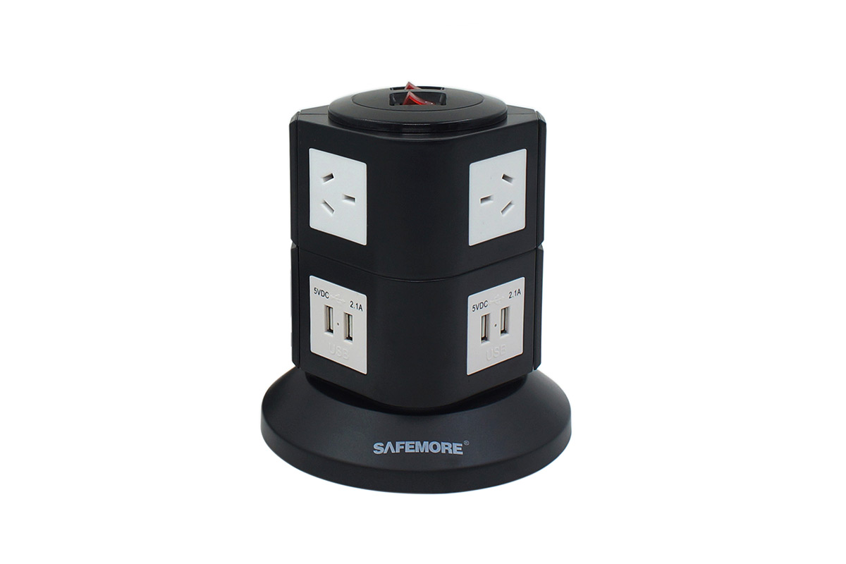 Safemore VPS Original Power Stackr 2 Level with 6 Power Outlets & 4 USB - Black/White (SM-GL2U002-WB)