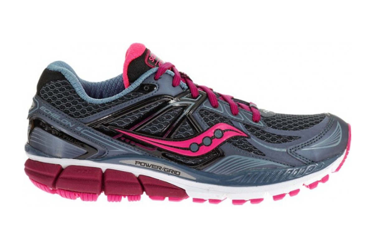 Saucony Women's Echelon 5 Wide Running Shoe (Grey/Pink/Berry, Size 7.5)