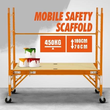 Safety Scaffolding Height-adjustable Work Platform 450KG with Lockable Wheels Yellow