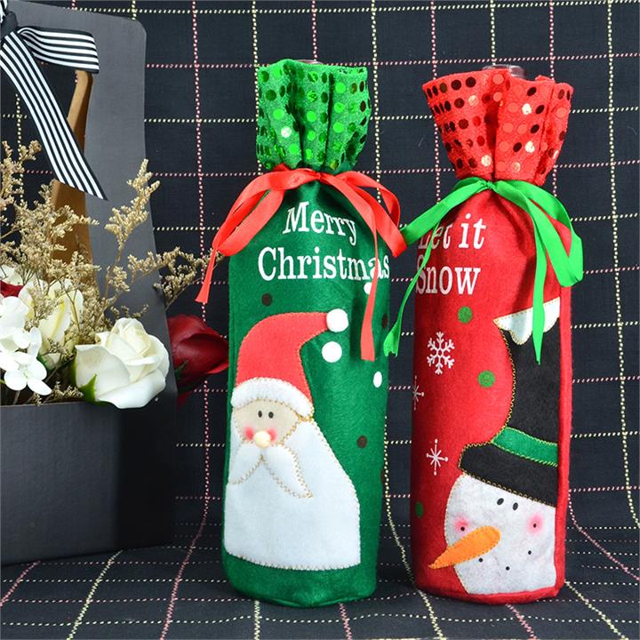 Santa Snowman Wine Bottle Covers Bag Merry Christmas Table Decoration Wine Bottle Cover Bags Gift Wrap Party Decor