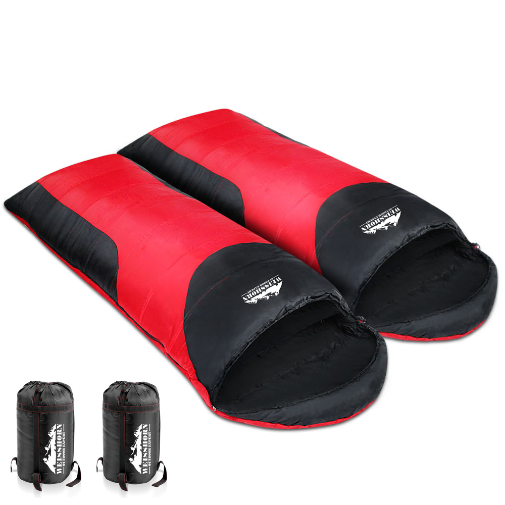 Set of 2 Camping Sleeping Bag  -15 to 10 (Red/Black)