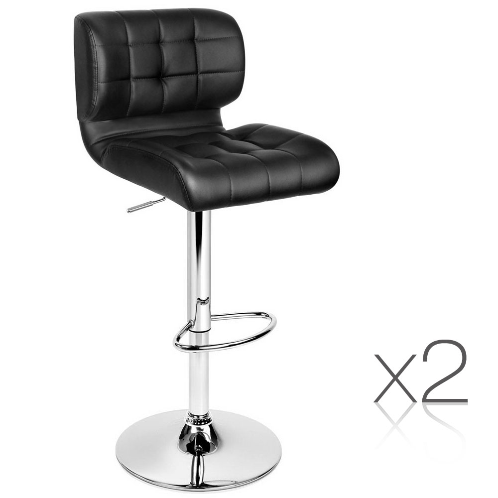 Set of 2 Leather Bar Stools (Black)