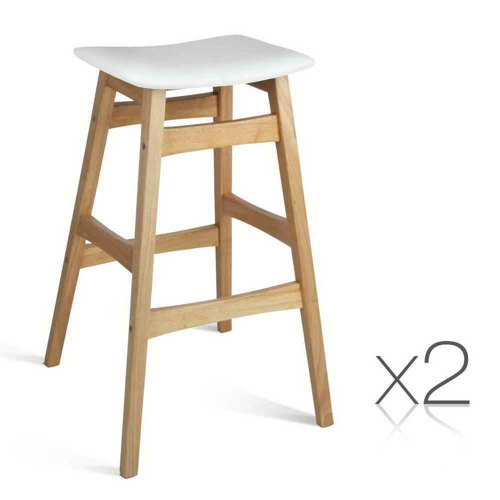 Sert of 2 Rubberwood Bar Stools (White)