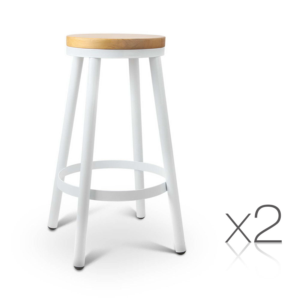 Set of 2 Round (White) Stackable Bar Stools