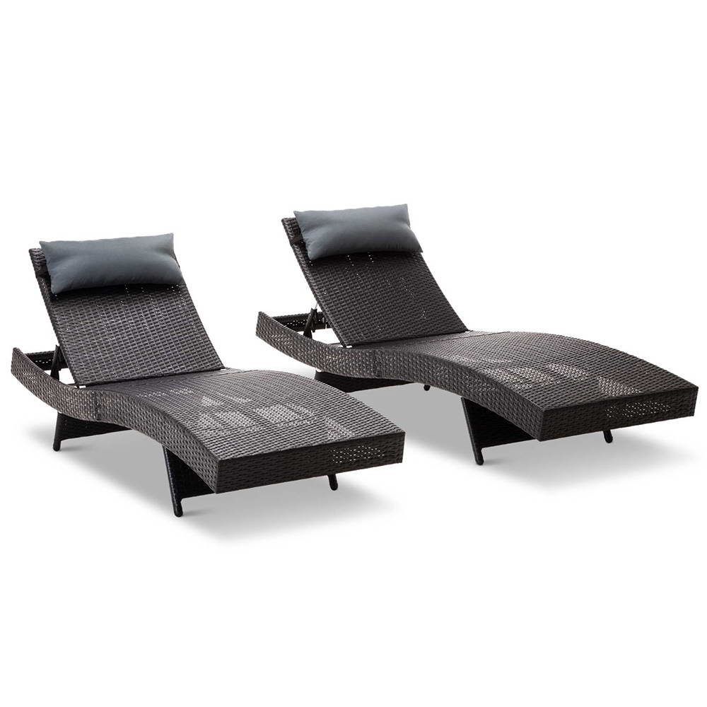 Set of 2 Outdoor Sun Lounge (Black)