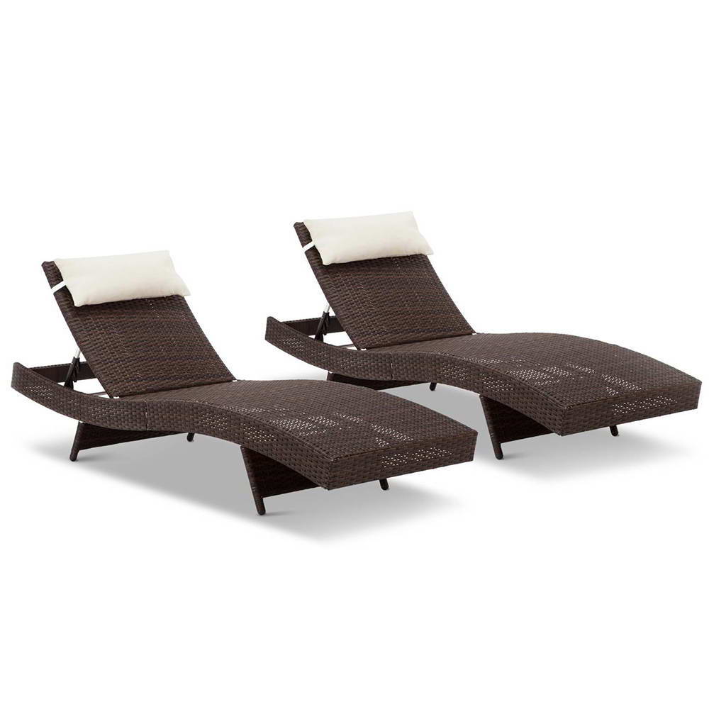 Set of 2 Outdoor Sun Lounge (Brown)