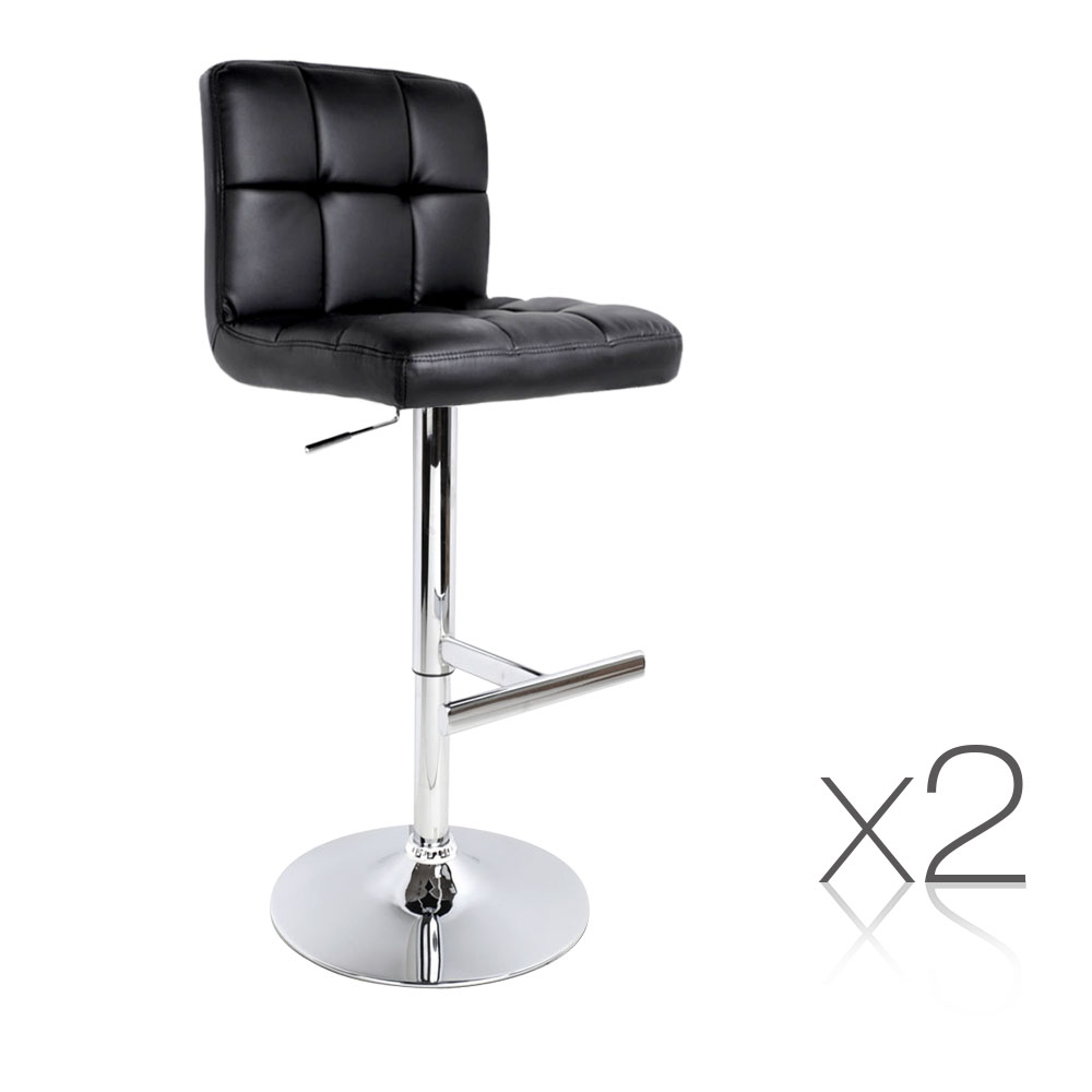 Set of 2 PU Leather Box Stitched Kitchen Bar Stool (Black)