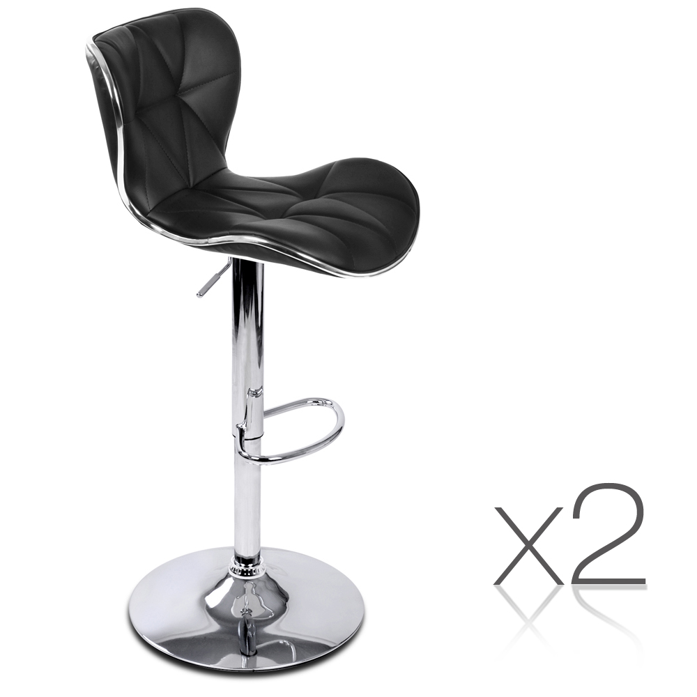 Set of 2 PU Leather Kitchen Bar Stools (Black)