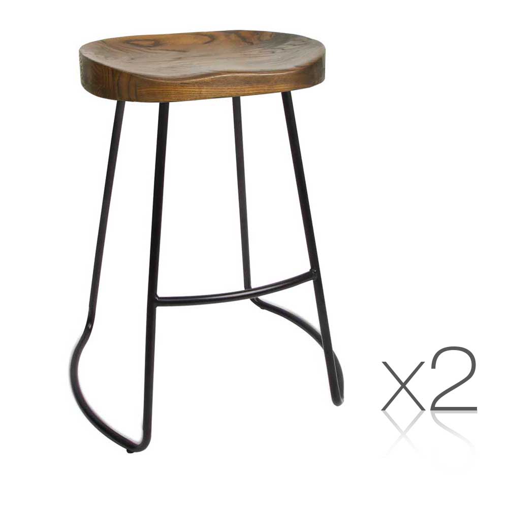 Set of 2 Steel Barstools with Wooden Seat 65cm