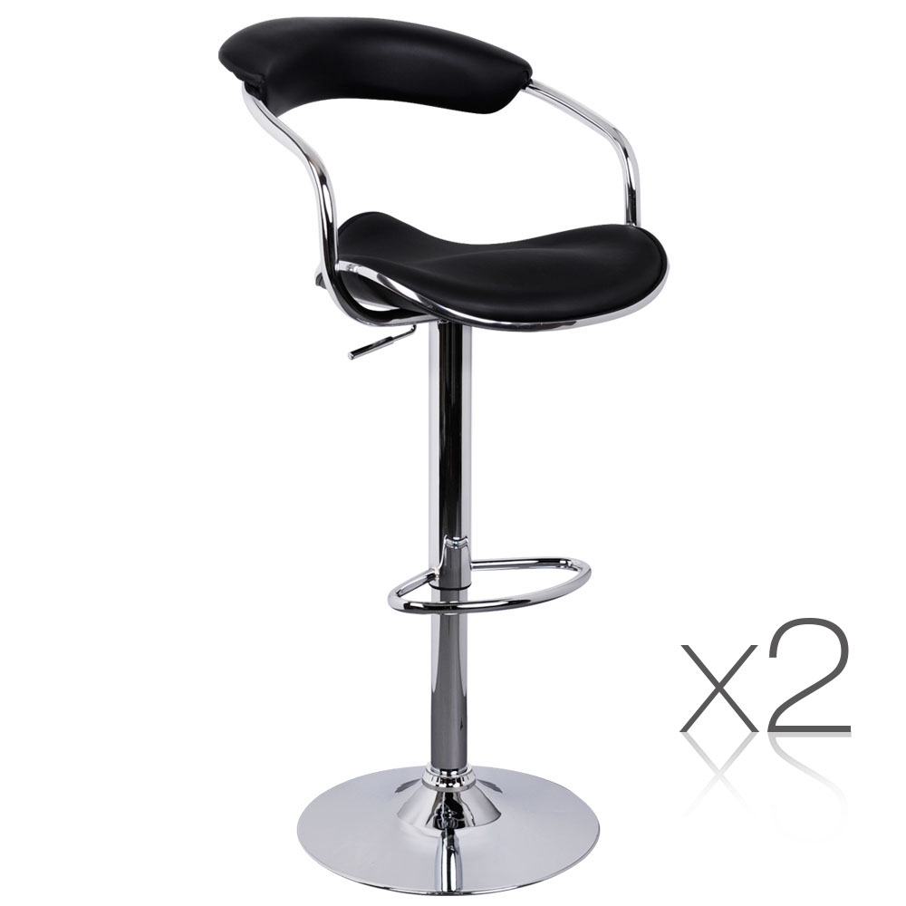 Set of 2 PU Leather Steel Frame Kitchen Bar Stool (Black)