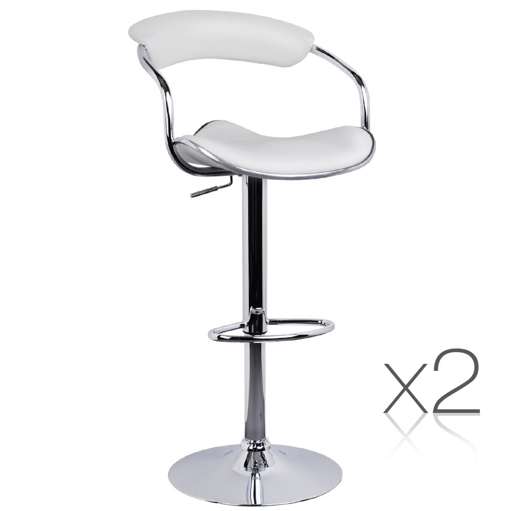 Set of 2 PU Leather Steel Frame Kitchen Bar Stool (White)